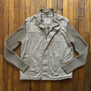 Levis Strauss & Co Woven Sweater‎ Sleeve Selvage Lined Jacket Men XL Khaki Tan